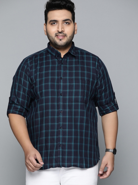 

DENNISON Men Navy Blue Smart Slim Fit Opaque Checked Casual Shirt