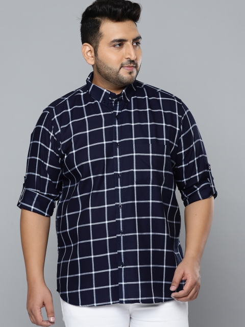 

DENNISON Men Navy Blue Smart Slim Fit Opaque Checked Plus Size Casual Shirt