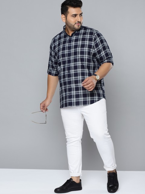 

DENNISON Men Navy Blue Smart Slim Fit Opaque Checked Casual Shirt