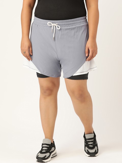 

SPIRIT ANIMAL Women Grey & White Colourblocked Sports Shorts