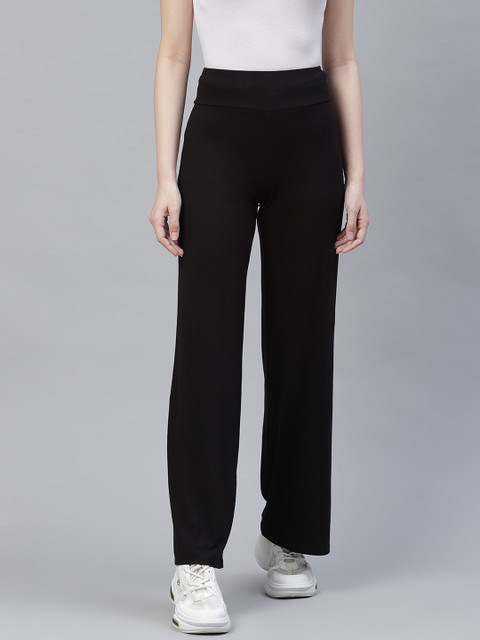 

Marks & Spencer Women Black Solid Regular Straight Fit Track Pants