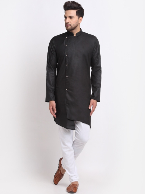 

Benstoke Men Black Solid Angrakha Cotton Blend Kurta with Pyjamas