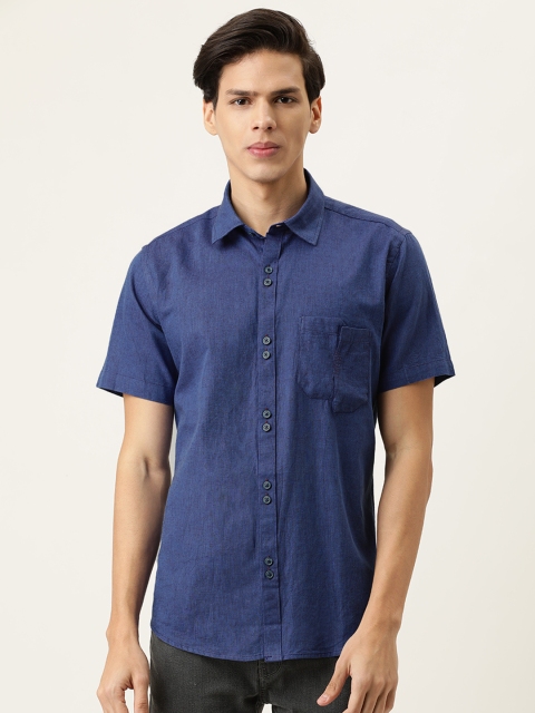 

COUPER & COLL Men Blue Solid Cotton Casual Shirt