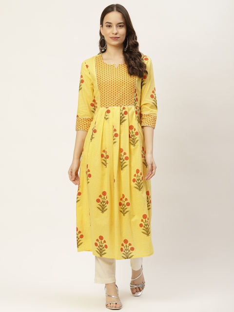 

FABRIC FITOOR Women Yellow Printed Anarkali Kurta