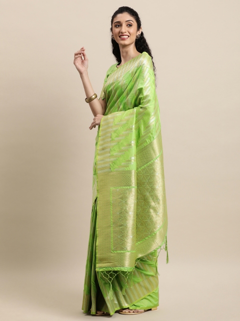 

Mitera Green & Gold-Toned Ethnic Motifs Zari Kanjeevaram Saree