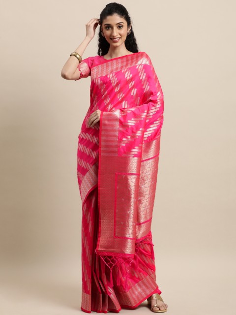 

Mitera Magenta & Gold-Toned Ethnic Motifs Zari Kanjeevaram Saree