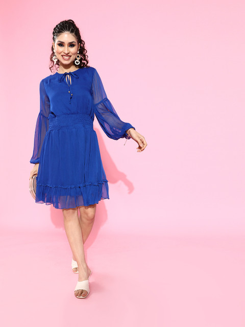 

Sera Blue Tie-Up Neck Chiffon Dress
