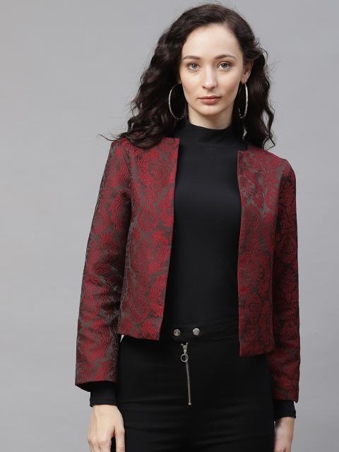 

Marks & Spencer Women Red Black Open Front Jacket
