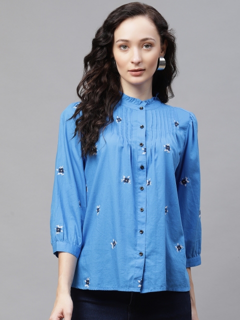 

Marks & Spencer Blue Mandarin Collar Blouson Top