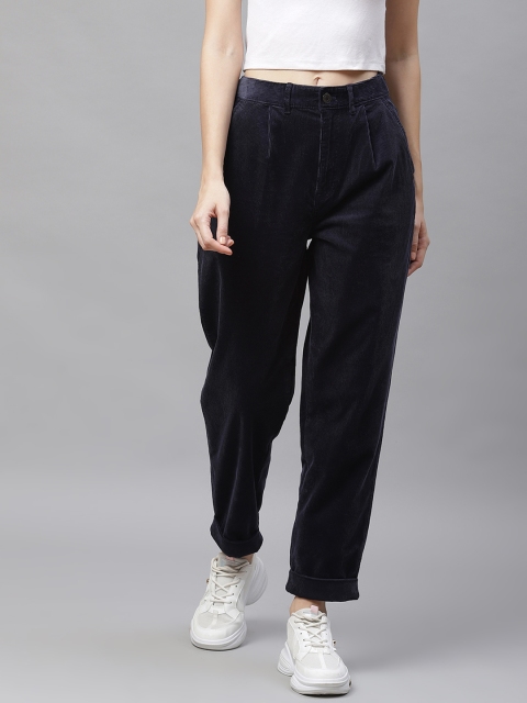 

Marks & Spencer Women Navy Blue Slim Fit Easy Wash Trousers