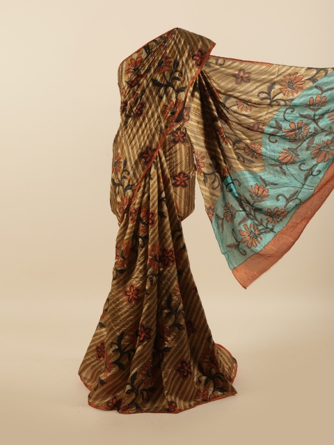 

Pothys Brown & Orange Floral Beads and Stones Pure Silk Saree