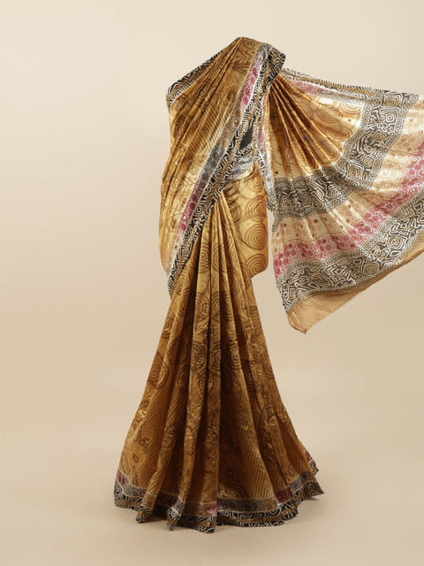 

Pothys Gold-Toned & Black Printed Sequinned Pure Silk Saree