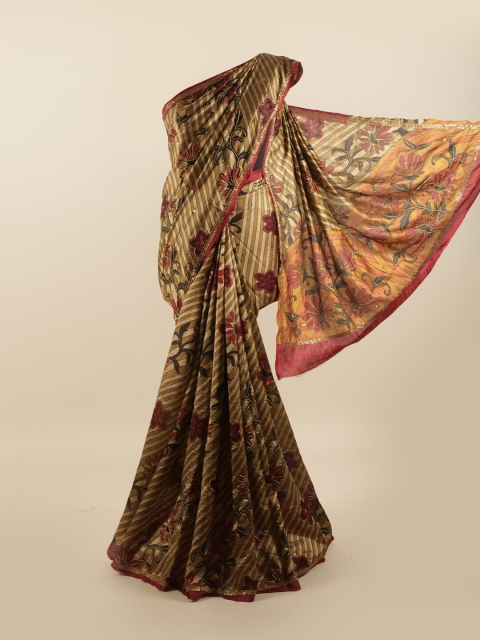 

Pothys Brown & Red Floral Beads and Stones Pure Silk Saree