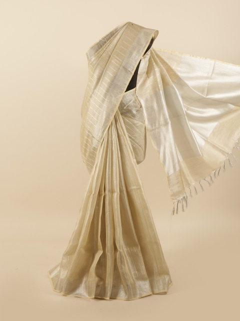 

Pothys Cream-Coloured Striped Linen Blend Saree