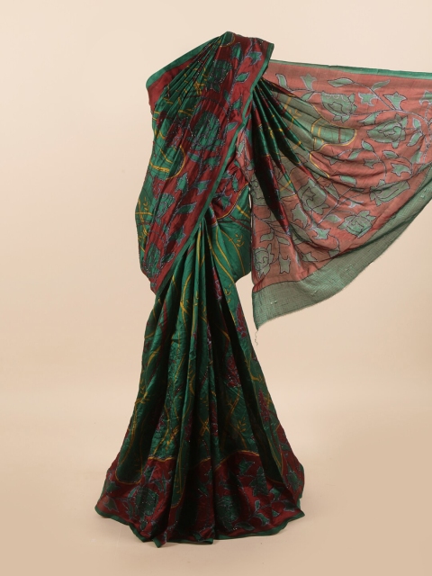 

Pothys Green & Maroon Floral Beads and Stones Pure Silk Saree