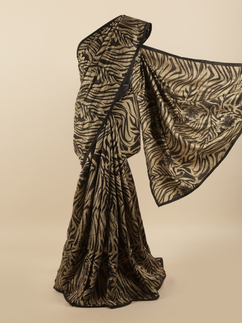 

Pothys Black & Beige Printed Beads and Stones Pure Silk Saree