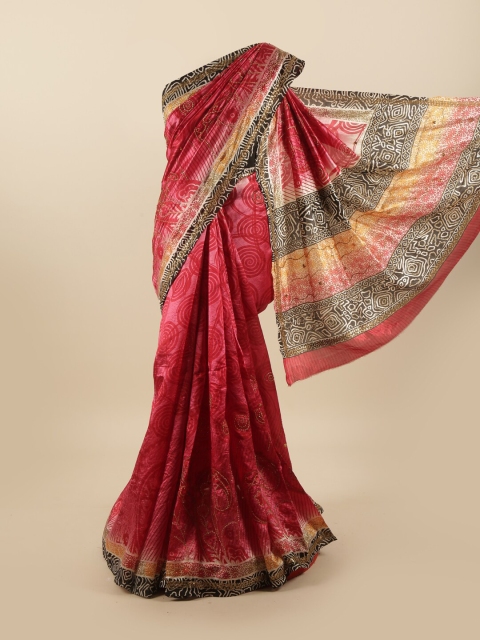 

Pothys Pink & Black Printed Sequinned Pure Silk Saree