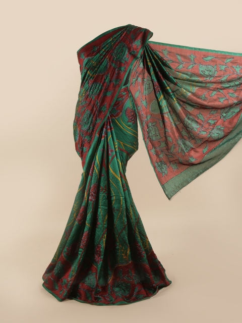 

Pothys Green & Maroon Floral Beads and Stones Pure Silk Saree