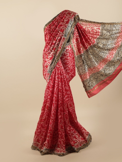 

Pothys Pink Ethnic Motifs Sequinned Pure Silk Saree