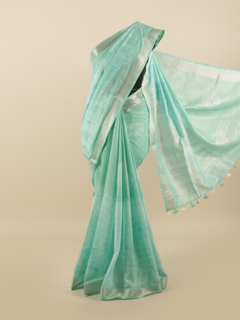 

Pothys Green & Silver Linen Blend Saree