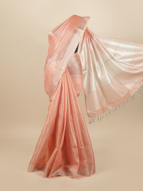 

Pothys Pink & Silver Linen Blend Saree
