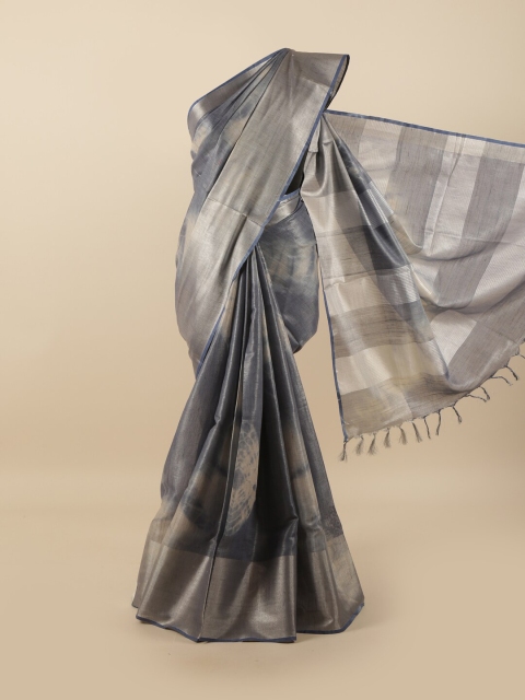 

Pothys Grey & Beige Tie and Dye Linen Blend Saree
