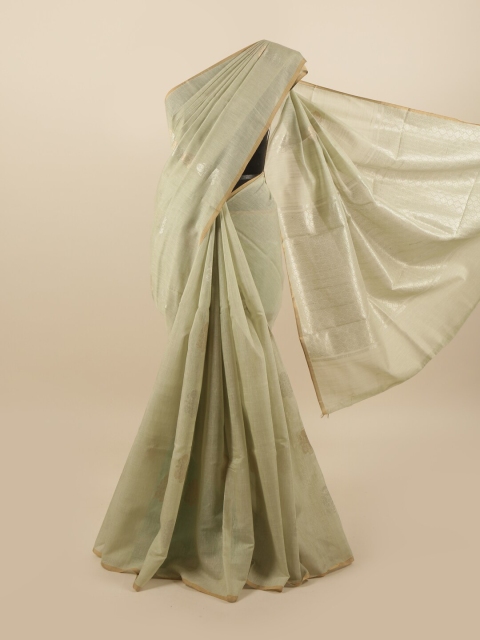 

Pothys Olive Green Ethnic Motifs Linen Blend Saree