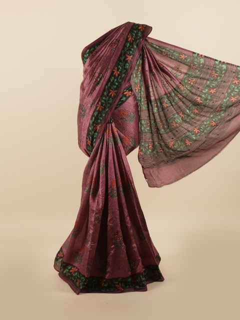

Pothys Burgundy & Green Floral Beads and Stones Pure Silk Saree