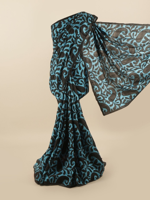 

Pothys Turquoise Blue & Black Ethnic Motifs Beads and Stones Pure Silk Saree