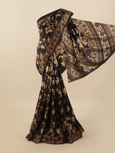 

Pothys Black & Yellow Ethnic Motifs Sequinned Pure Silk Saree