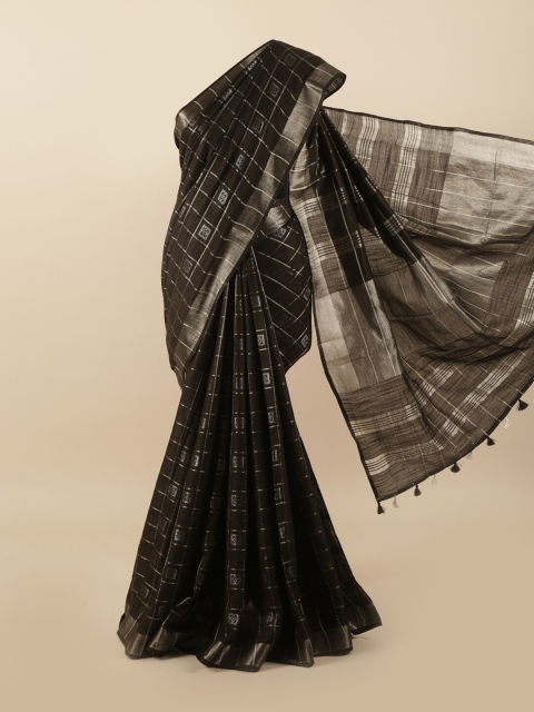

Pothys Black & Silver Checked Linen Blend Saree