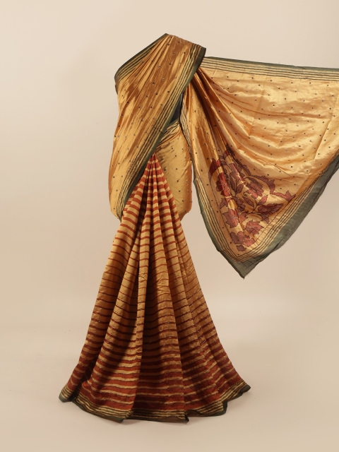 

Pothys Gold & Rust Striped Beads and Stones Pure Silk Saree