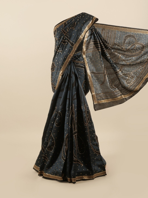 

Pothys Grey & Black Embellished Beads and Stones Pure Silk Saree