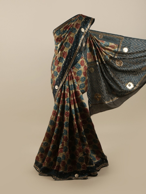 

Pothys Multicoloured Embellished Beads and Stones Pure Silk Saree, Multi