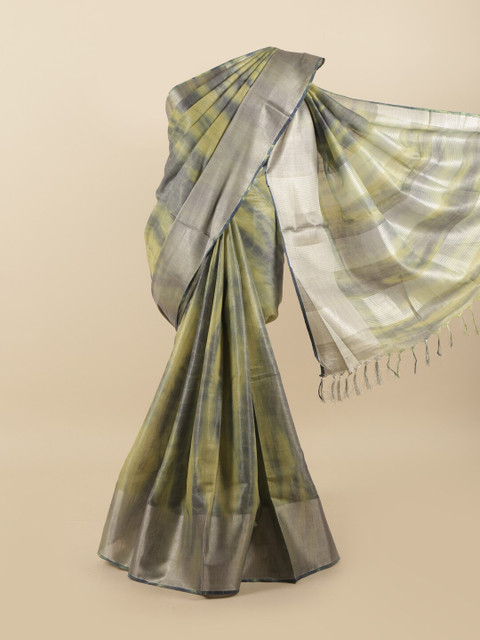 

Pothys Grey & Green Tie and Dye Zari Linen Blend Saree