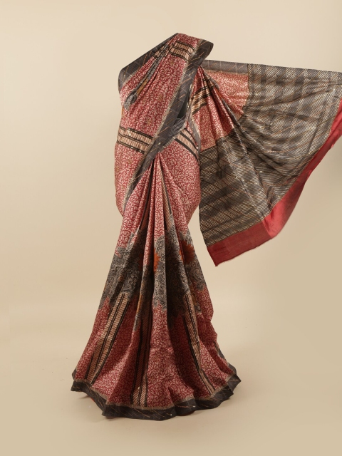 

Pothys Red & Cream-Coloured Embellished Beads and Stones Pure Silk Saree