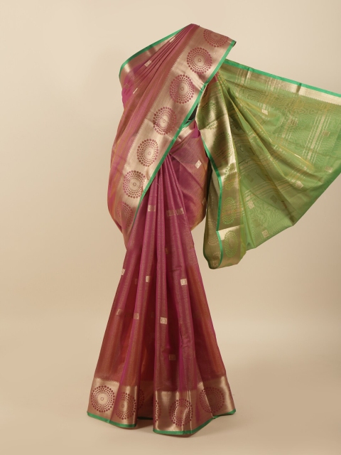 

Pothys Purple & Green Ethnic Motifs Zari Tissue Saree