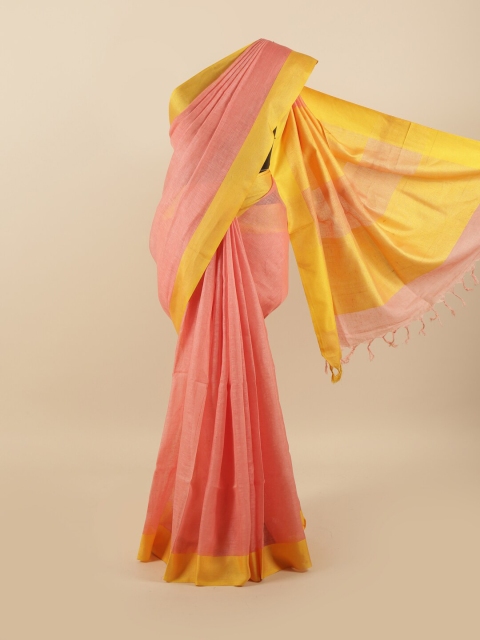 

Pothys Pink & Yellow Linen Blend Saree