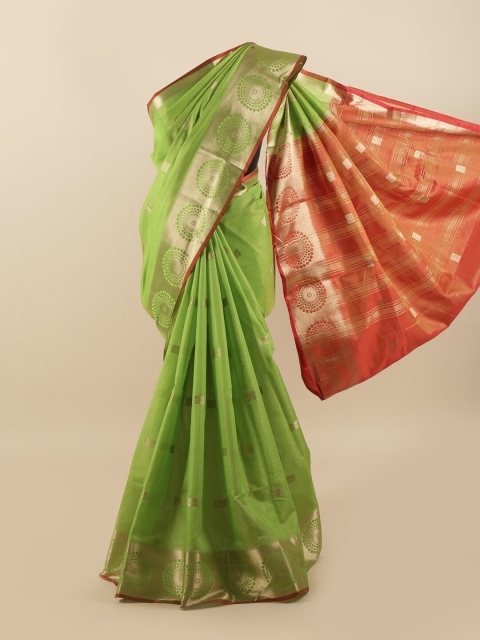 

Pothys Green & Red Woven Design Zari Tissue Saree