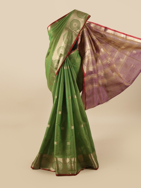 

Pothys Green & Gold-Toned Woven Design Zari Tissue Saree