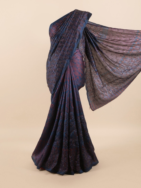 

Pothys Blue & Brown Beads and Stones Pure Silk Saree
