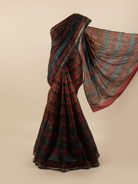 

Pothys Multicoloured Ethnic Motifs Beads and Stones Pure Silk Saree, Multi