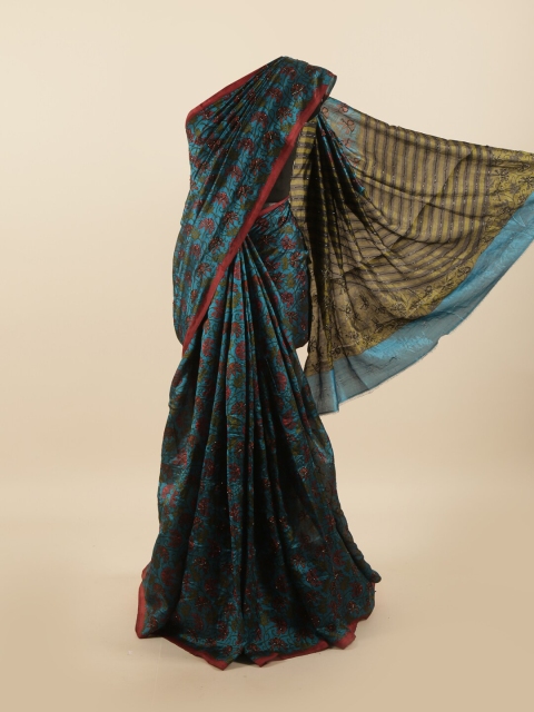 

Pothys Blue & Maroon Floral Beads and Stones Pure Silk Saree