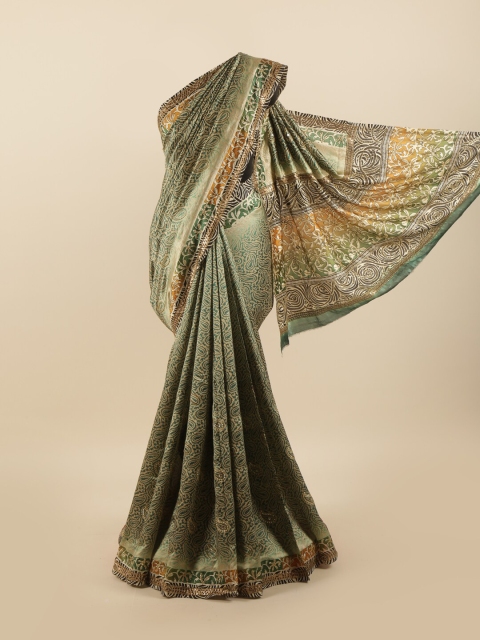 

Pothys Green & Beige Ethnic Motifs Beads and Stones Pure Silk Saree