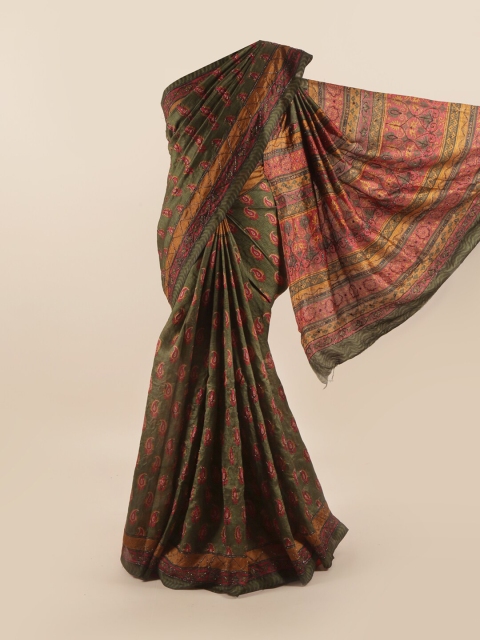 

Pothys Green & Pink Ethnic Motifs Beads and Stones Pure Silk Saree
