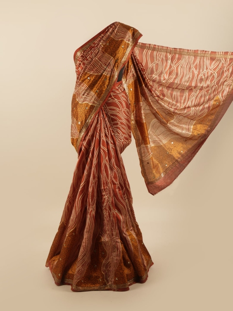 

Pothys Red & Beige Striped Beads and Stones Pure Silk Saree