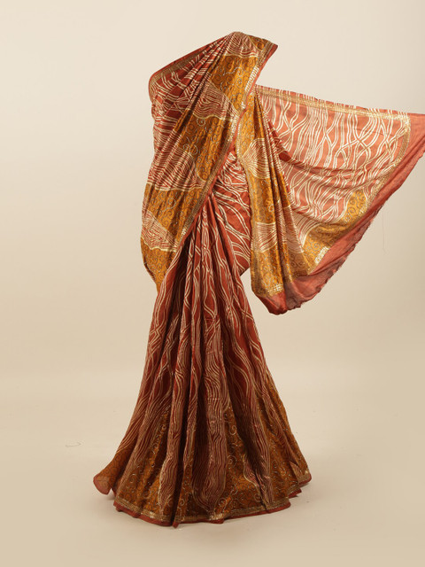 

Pothys Rust & Yellow Ethnic Motifs Beads and Stones Pure Silk Saree