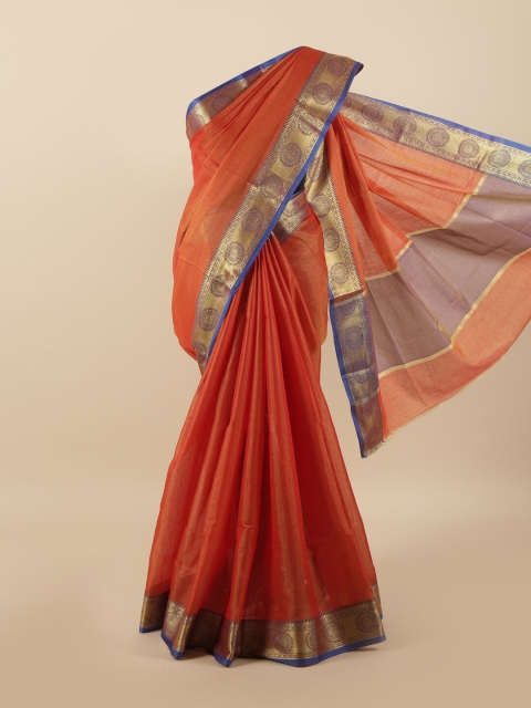 

Pothys Orange & Blue Zari Tissue Saree