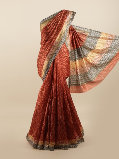 

Pothys Rust & Black Beads and Stones Pure Silk Saree