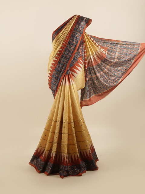 

Pothys Mustard & Brown Striped Beads and Stones Pure Silk Saree